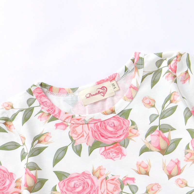 Rose Design Organic Cotton Girls Twirl Dress 2Y-10Y short sleeve 