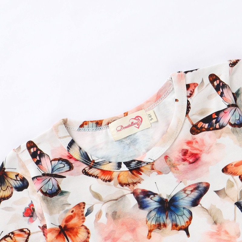 Butterfly Design Organic Cotton Girls Twirl Dress 2Y-10Y short sleeve 