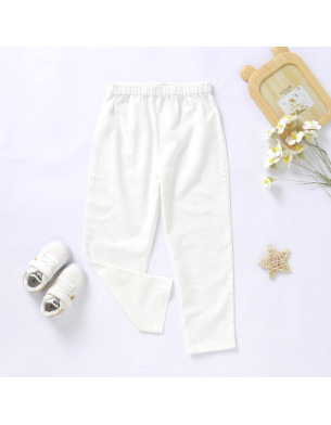Soft 12M-5Y Linen Organic Cotton Long Pants Summer Spring White 