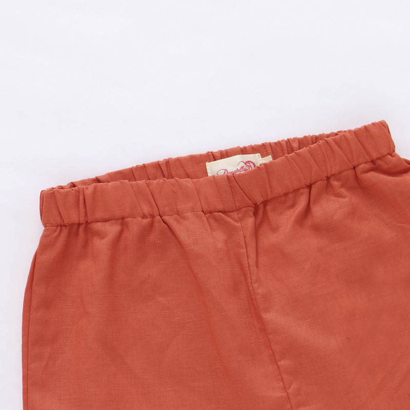 Soft 12M-5Y Linen Organic Cotton Long Pants Summer Spring Brick color 