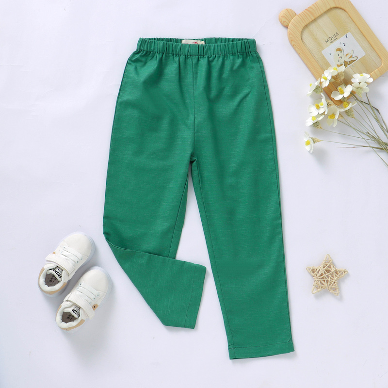 Soft 12M-5Y Linen Organic Cotton Long Pants Summer Spring Green color 