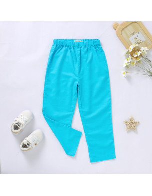 Soft 12M-5Y Linen Organic Cotton Long Pants Summer Spring Sky Blue color 