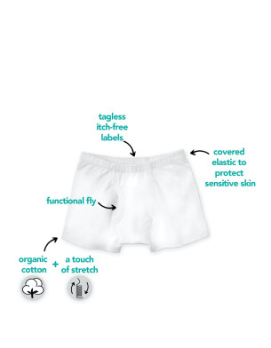 Organic Cotton 4-14 Years Boys underwear Boxer Briefs 3-Pack with Functional Fly and Fabric Covered Elastic White 