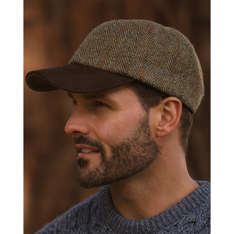 Made in UK Harris Tweed Baseball Cap with Suede Leather Peak One Size Color Moss Green
