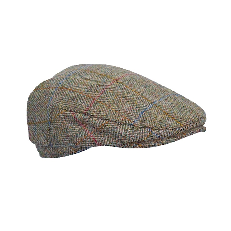 Made in UK Harris Tweed Edward Flat Cap With Foldable Ear Flaps Moss Green