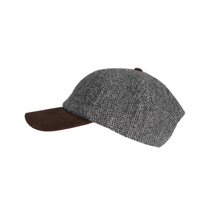 Made in UK Harris Tweed Baseball Cap with Suede Leather Peak One Size Steel Grey