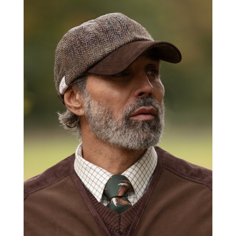 Made in UK Harris Tweed Baseball Cap with Suede Leather Peak One Size Charcoal