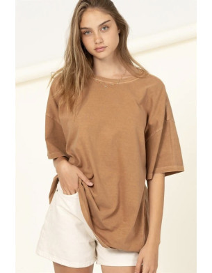 Made In Portugal Organic Cotton Oversize T Shirt Stone Wash Fade out Camel