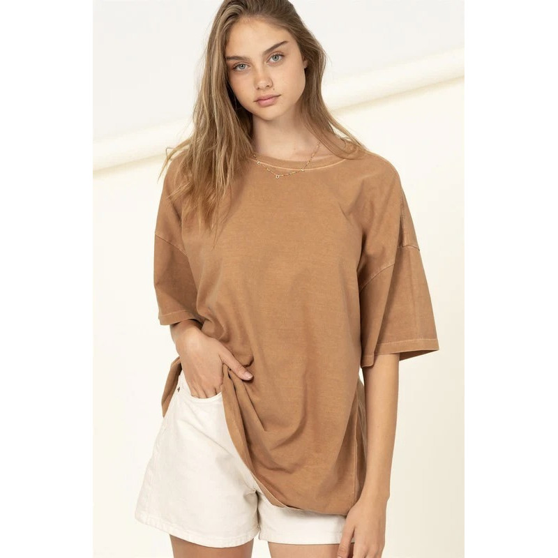 Made In Portugal Organic Cotton Oversize T Shirt Stone Wash Fade out Camel
