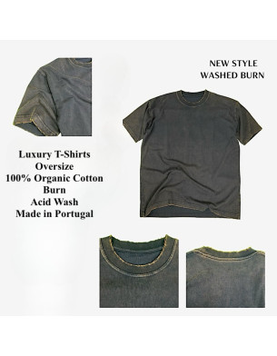 Made in Portugal Organic Cotton Burn Acid Wash Oversize T Shirt Black