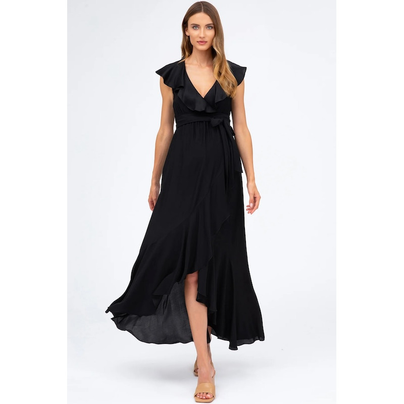 Made in Italy DOROTHEA Black Maternity Dress with Ruffles