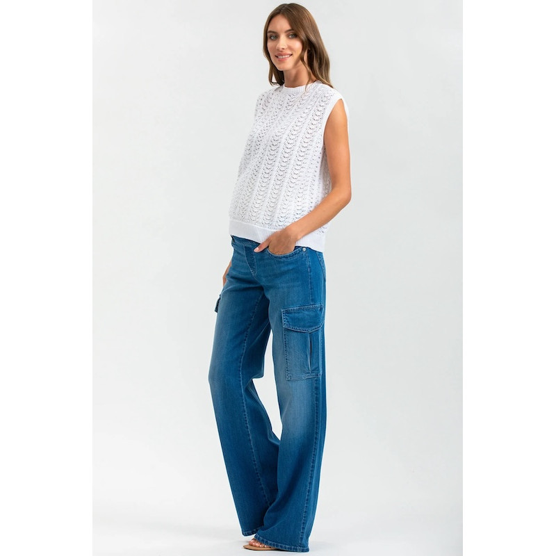 Made in Italy Wide Leg Maternity Jeans with Side Pockets