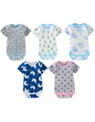 6M Short sleeve Baby Boy Cotton onesie romper bodysuit Soft and Breathable Five Beautiful Designs