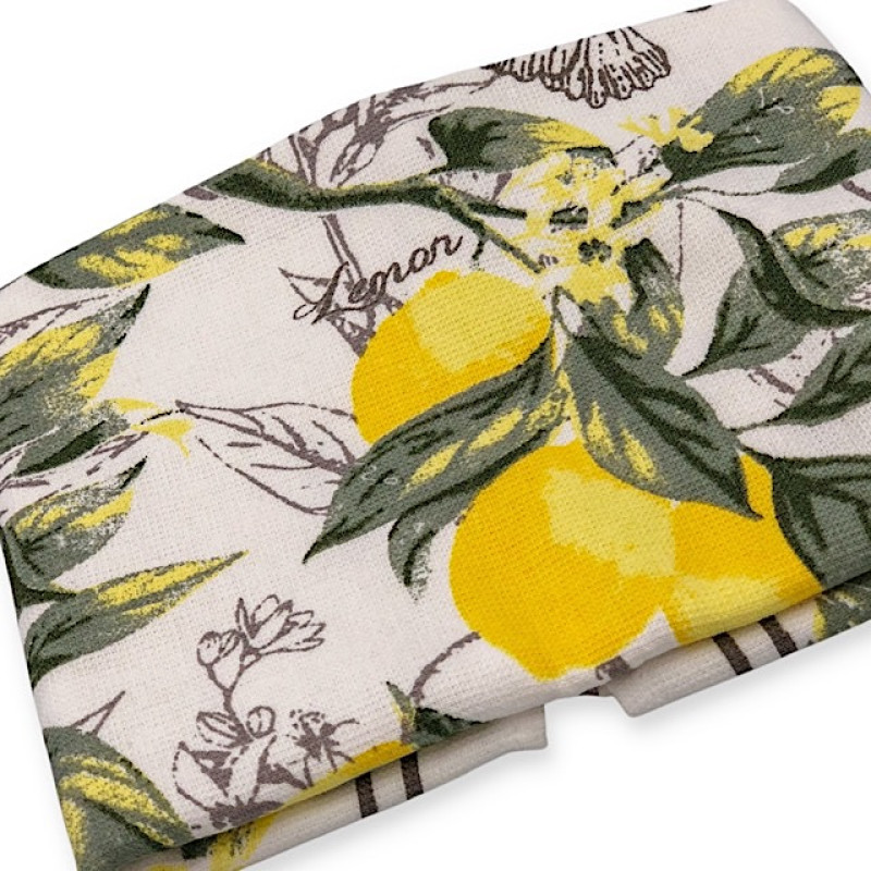 Set of 3 Beautiful Lemon Design LARGE SIZE Highly Absorbent Multi Purpose Kitchen Towel Tea Towels 70cm by 45cm Hanging Loop