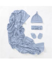 Newborn 0-6M, Gift Set Soft Rayon Swaddle Blanket, Cap, Mittens, Headband