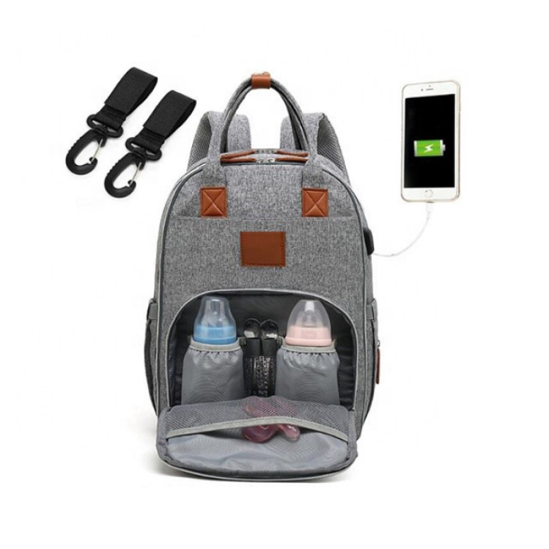 Multi Functional Large Capacity Diaper Bag Backpack with Two Stroller Straps , USB Charging Port ,Padded laptop pocket