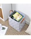 Handmade Woven Felt 2 Set of Large + Medium size Hamper laundry, Toy Storage Basket with PU Handle