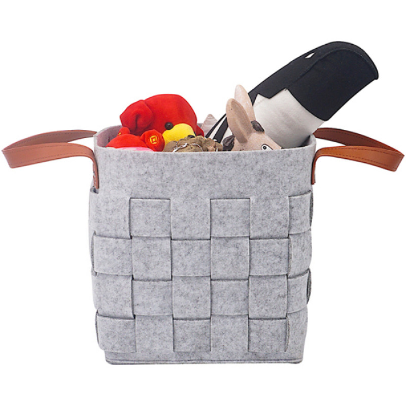 Handmade Woven Felt 2 Set of Large + Medium size Hamper laundry, Toy Storage Basket with PU Handle