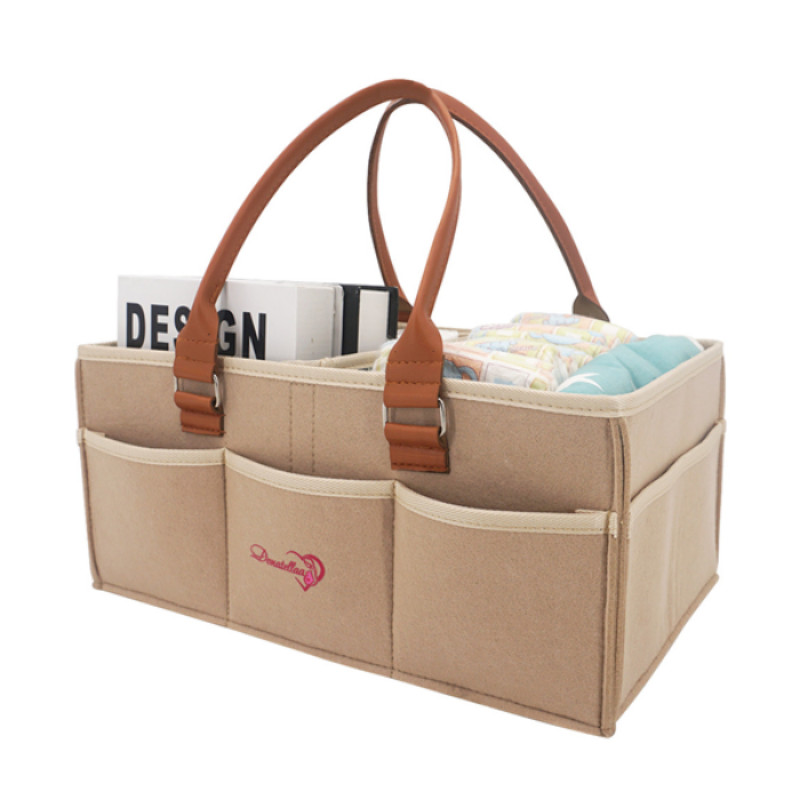 Light Brown" Diaper Caddy Organizer: Nursery use, Foldable, Lightweight,Large Caddy Organizer for Girls and Boys Portable,Baby Shower Gift Basket-Travel Tote Car Plus Set of 4 Door Hanger Organizer