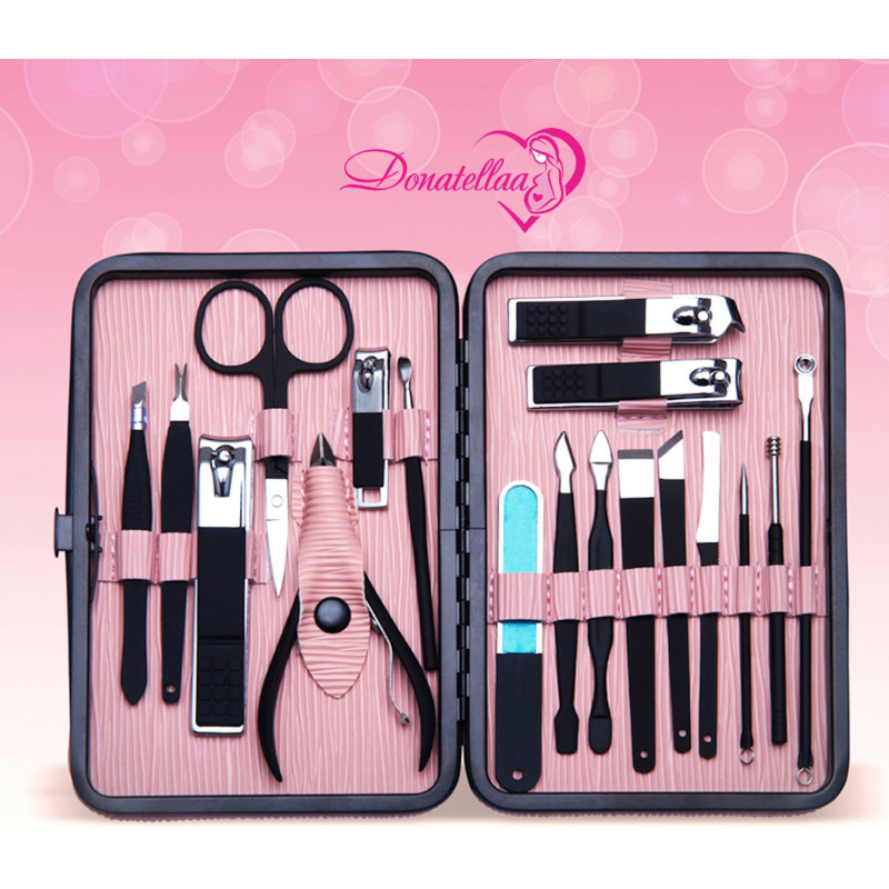 Manicure Set 18 Pieces Stainless Steel Professional Nail Clippers Kit Pedicure Care Tools