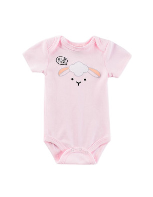 6M Cotton Short sleeve Girl Pink baby onesie Sheep Design