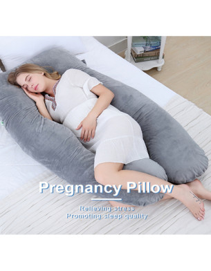 Full Body Pregnancy Pillow Velvet Cover Grey U-Shape Maternity Support - for Back, Hips, Legs, Belly for Pregnant Women 