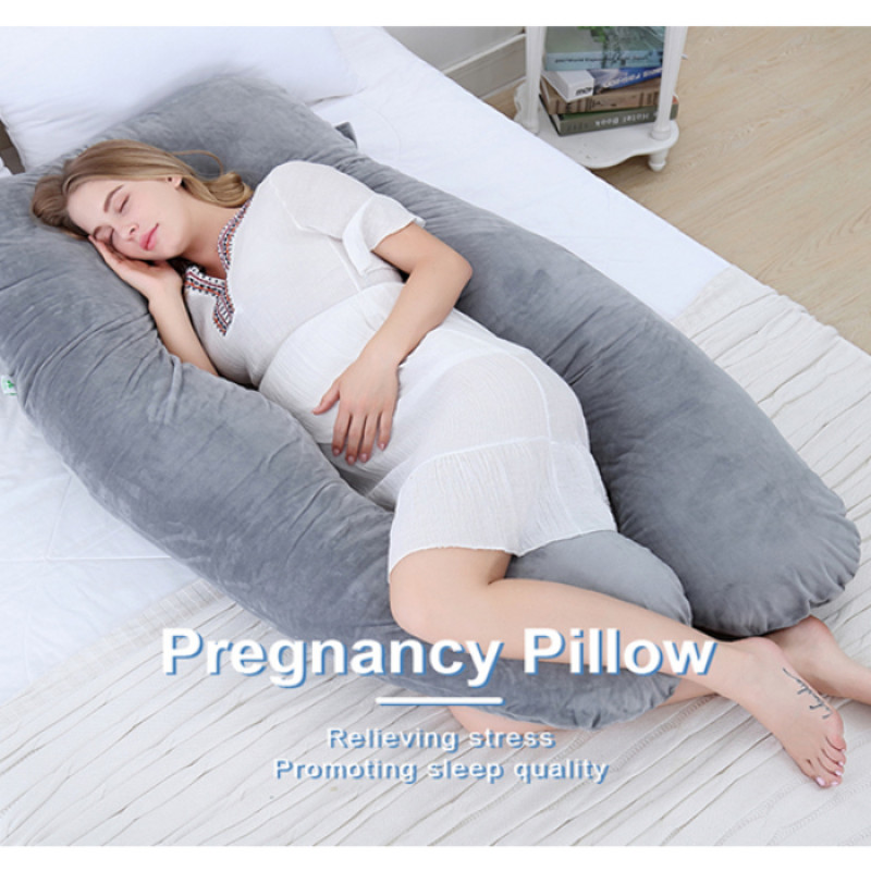 Full Body Pregnancy Pillow Velvet Cover Grey U-Shape Maternity Support - for Back, Hips, Legs, Belly for Pregnant Women