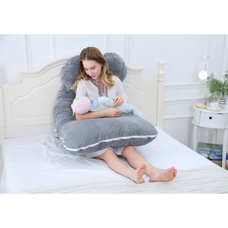 Full Body Pregnancy Pillow Velvet Cover Grey U-Shape Maternity Support - for Back, Hips, Legs, Belly for Pregnant Women 