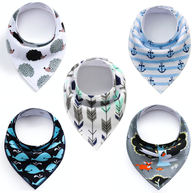 SET 4 Boys 5 Baby Bibs Bandana Handkerchief for Infant Drooling Teething Super Absorbent Bibs Age 0-24M