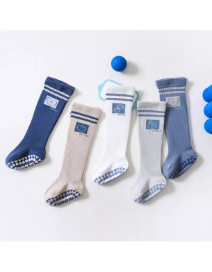 Set of 5 Pairs Combed Cotton Knee High Baby Socks Anti Slip 