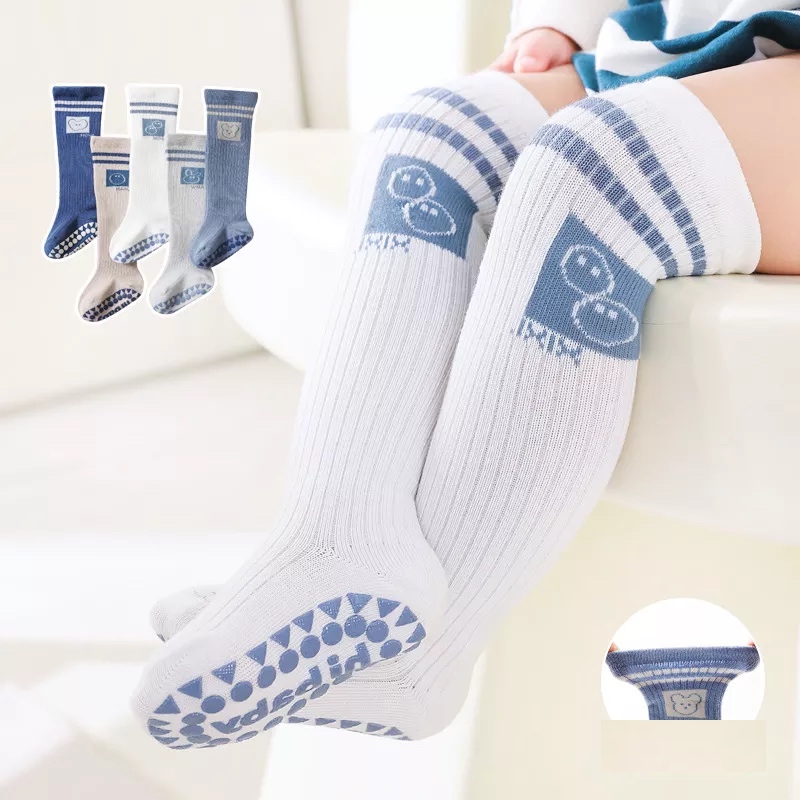 Set of 5 Pairs Combed Cotton Knee High Baby Socks Anti Slip