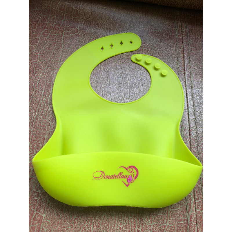 Set of 2 100% Food Grade Silicone Bibs Light Pink , Lime Green with Food Catcher Age 6M-36 Months No BPA No PVC soft material waterproof washable Girl Set