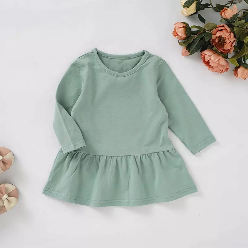 Toddler Organic Cotton Long Sleeve Knee Length 12M-4T Dresses Girl Baby - Green