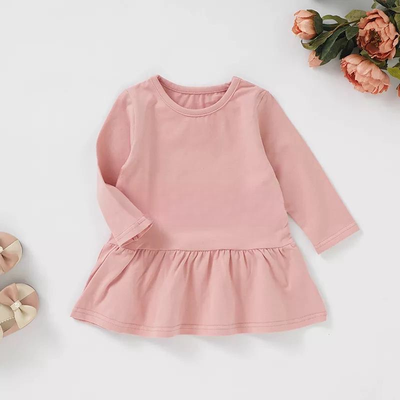 Toddler Organic Cotton Long Sleeve Knee Length 2T-4T Dresses Girl Baby - PINK