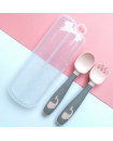 Baby Twist Spoon Fork Set with Travel Case - Easy Grip Bendable Toddler Training Set (Pink) 