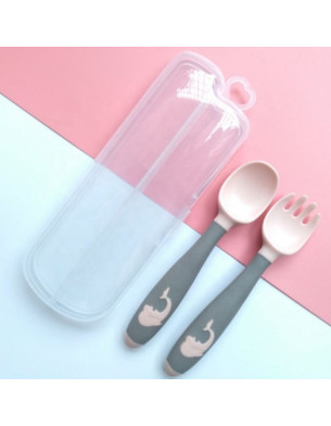 Baby Twist Spoon Fork Set with Travel Case Easy Grip Bendable Toddler Training Set Pink
